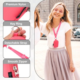 Beautyflier Pocket Hand Sanitizer Spray Case for Touchland Power Mist and Glow Mist 1FL OZ, Zipper Pouch for Hand Sanitizer Spray Bottle, with Removable Neck Strap, Great for Travel (Light Pink)