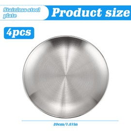 TOATELU Set of 4 Stainless Steel Plates Diameter 20 cm, Stainless Steel Round Tableware, Stainless Steel Camping Plates, Sturdy Stainless Steel Plates Camping Plates, Stainless Steel Plates for