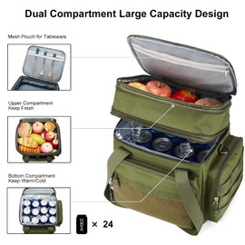 Gafetrey Large Tactical Lunch Box for Men, Insulated Lunch Bag Adult, Thermal Lunchbox Leakproof Waterproof Cooler Bag, Dual Compartment Lunch tote, Large Lunch Pail for Office Camping (Green)24L