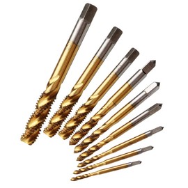 Yakamoz 9pcs Screw Tap Set Titanium Spiral Flute Drill Taps Metric M2 M2.5 M3 M4 M5 M6 M8 M10 M12 Thread Tapping Tool