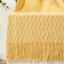 BATTILO HOME - Manta amarilla para sofá, manta dorada suave con textura, manta decorativa de punto mostaza para sofá cama, sala de estar, 50 x 60 pulgadas
