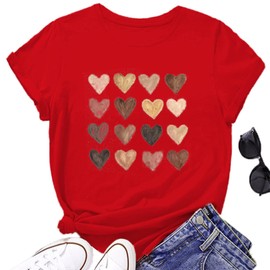Womens Valentine Shirts Love Heart Graphic Tee T Shirts Teen Girls Cute Graphic T Shirts Tee Top(RD,S) Red