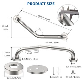16 Inch Angled Shower Grab Bar, Munzong 2 Pack Anti Slip Satin Brushed Nickel Bathroom Grab Bar, Knurled Bathroom Balance Bar,Safety Hand Rail Support Handicap Elderly Injury Senior Assist Bath Handle