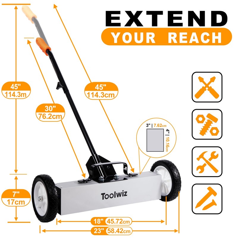 Toolwiz 18 Inches 26 Lbs Magnetic Sweeper Magnetic Pickup Tool