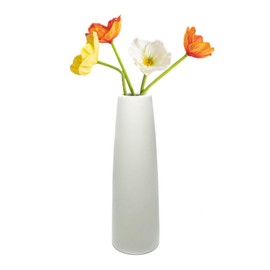 White Ceramic Bud Vase Tall Narrow Neck Tapered Vase Decorative Bud Vases for Single Stem Flowers Dried Pampas Grass Home Decor Wedding Centerpieces Office Desk (Flower Not Include)