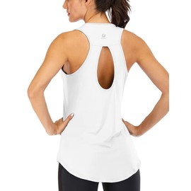 ICTIVE Yoga Tops for Women Loose Fit Workout Backless Sleeveless Keyhole Open Back Racerback Summer Shirts White M