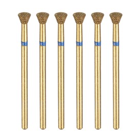 HARFINGTON 6pcs 120-140 Grits Diamond Grinding Bit 4mm Inverted Cone Head 2.35mm Shank 3mm Length Titanium Plated Stone Sanding Drill Bits Rotary Tool for Nails Grinding Polishing