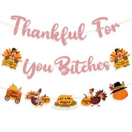 Gifloon Pre-Strung Thankful for You Banner, Funny Thanksgiving Banner for Thanksgiving Party Decorations, Rose Gold