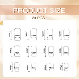 GlamRays Press on False Nails French Nails False Nails Medium Square Cute Flowers Nail Art Decoration French Shiny Manicure Acrylic Nails for Women and Girls Pack of 24