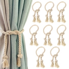 Pack of 8 Curtain Rope Tiebacks, Curtain Rope Buckle, Handmade Curtain, Curtain Holders, Curtain Tiebacks, Cotton, Handwoven, Tiebacks, Curtain Ties for Curtains (Beige)