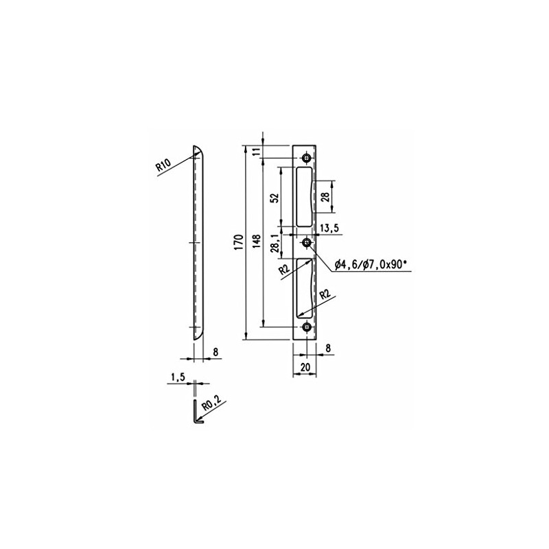 Premium Quality M4TEC ZB8 Shiny Stainless Steel Angle Strike Plate