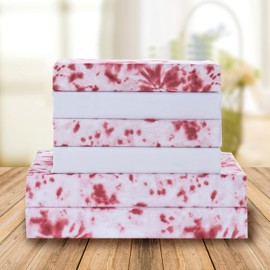 Elegant Comfort Luxury Soft Bed Sheets Tie Dye Pattern 1500 Thread Count Percale Egyptian Quality Microfiber Softness Wrinkle and Fade Resistant (4-Piece) Bedding Set, Twin XL, Tie Dye Burgundy