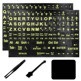 Universal English Large Lettering Keyboard Stickers Full Set for PC Computer Laptop Desktop Keyboard Replacement English Keyboard Stickers, Black Background with Bright Yellow Lettering-2 Pack