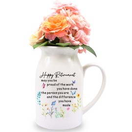 NRONON Retirement Gifts for Women, Happy Retirement Gifts for Coworker Friends, Coworkers Farewell Leaving Going Away Gift, 5” Flower Vase Home Decorations