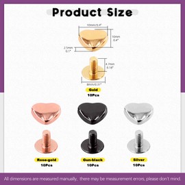 Swpeet 40 Pieces Metal Heart Shape Decoration Rivets Set, 4 Colours, 10 mm Heart Rivets for Belts, Clothes, Purses, Handbags, Leather Crafts