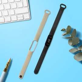 kwmobile Straps Compatible with Xiaomi Mi Band 6 / Mi Band 5 Straps - 2x Replacement Silicone Watch Bands - Black/Beige