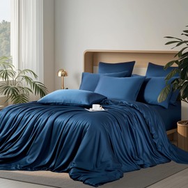 Boqingzhu Bamboo Bed Linen 200 x 200 cm Petrol Blue Plain Single Bed Luxury Lyocell Silk Bed Linen Set Duvet Cover with Zip and 2 Pillowcases 80 x 80 cm