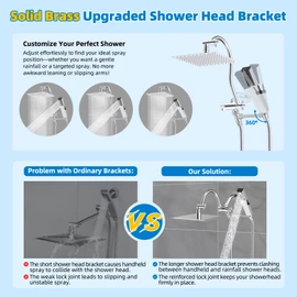 Hibbent All Metal cUPC Certified Shower Head, 10'' High Pressure Rainfall Shower Head, Showerhead Combo, Handheld Shower Wand, 12'' Adjustable Extension Arm, 4-Spray, 71'' Hose, Shower Holder, Chrome