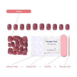 Press On Nails 32 Rose Pink – Short Square Oval I Thick Gel Coating Reusable Press on Nails - Canyon Bloom I One Color Tip for Adult I Fake Nails with Adhesive Tabs, Clean Pad, Nail File & Wood Stick
