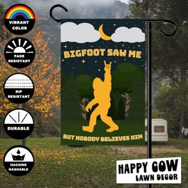Bigfoot Saw Me Double-Sided Garden Flag 12x18 Fall Yard Decor, Outdoor Garden Welcome Flag for Lawn, Farm and Patio Banner