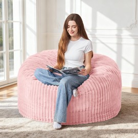 HABUTWAY 3FT Bean Bag Chair, 3' Large Bean Bag Chairs for Adults with Removable Stripe Plush Cover, Memory Foam Beanbag Chair for Living Room Bedroom Dorm，Tender Pink