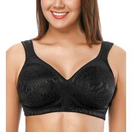 ZeroBound Women's Minimizer Bra Comfort Cushion Strap Wirefree Full Coverage Large Bust Non-Padded Bras Black