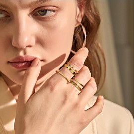 Thunaraz 14K Gold Filled Rings For Women Stacking Stackable Gold Rings Thin 1.5mm 3mm Thumb Phiky Finger Rings Statement Band Ring Stainless Steel Gold Rings Non Tarnish Fit Size 10