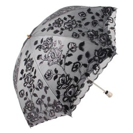 Honeystore Vintage Lace UV Sun Parasol Folding 3D Flower Embroidery Umbrella A1902-Black