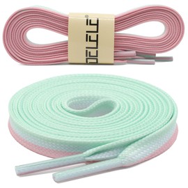 DELELE Colored Striped Flat Shoelaces: Sneakers Replacement Shoe Laces 39 inch 2 Pair Light Pink Green
