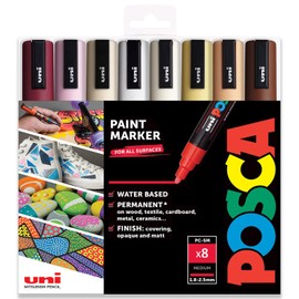 Posca - PC-5M Paint Marker Art Pens - 1.8-2.5mm Nib - Warm Neutrals Set of 8 Colours in Plastic Wallet
