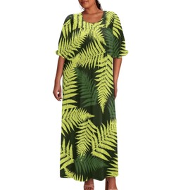Hdjxbdhsv Polynesian Hawaii Tribal Printed Micronesian Muumuu Mumu Dress Square Collar Midi Floral Dress Womens