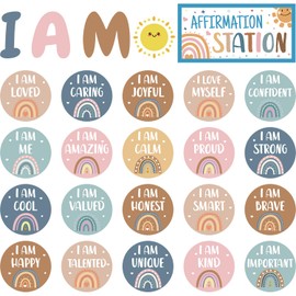 Boho Affirmation Station Bulletin Board Motivational Posters Mirror Growth Mindset Decor Positive Motivational Accents Cutouts for School Classroom Office Home Teacher Wall Supply