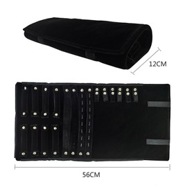 SCIKHEFT Velvet Travel Jewelry Case Roll Bag Organizer for Necklace Bracelet Earrings Ring (Black) (Black(4+2+2+6))