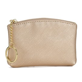 WOZEAH Artificial Leather Coin Purse Change Purse With Key Chain Ring Zipper For Men Women (Gold)
