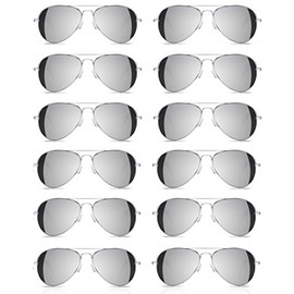 12 Pack Kid Sized Aviator Sunglasses w/Silver Mirrored Lens (Gold, Silver)