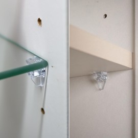 Shelf Brackets, Pack of 24, Shelf Supports for Diameter 5 mm Drill Holes, Transparent Plastic Shelf Brackets with Steel Pin, Shelf Holder, Shelf Support Furniture, D5 Shelf Supports Clear, Shelf Pins