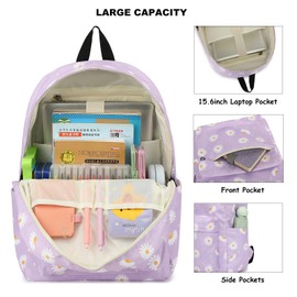 Fuyicat Flowers School Backpack for Girls, Kids Teens Elementary Middle School Bag Women College Bookbag Laptop Backpacks (Daisy Purple)