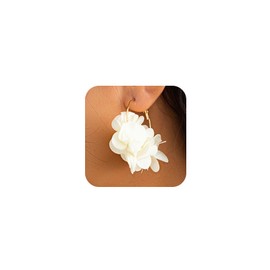 Y2k Red Flowers Fabric Hoop Earrings Fashion Sweet Cloth Floral Statement Earring for Women Formal Wedding Fancy Petal Aesthetic Blossom Hoops Jewelry (White)