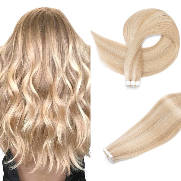 Tape Extensions Real Hair 20 Pieces Remy Real Hair Extensions Tape In Hair Extensions Straight 40 g - 30 cm #18/613 Ash Blonde / Bleached Blonde