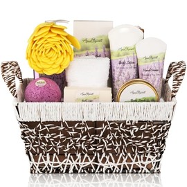Cestas de spa para mujeres  Juego de baño de lujo con aceite de lavanda y árbol de té  El kit de spa incluye lavado, baño de burbujas, loción, sales
