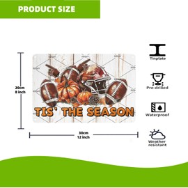 DZQUY Vintage Fall Decor Tis' The Season Fall Pumpkin Tin Sign Thanksgiving American Football Metal Tin Signs Wall Decor Plaque Home Garage Coffee Bar Patio Porch Man Cave Metal Poster 8x12 Inch