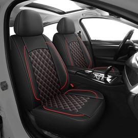 HChengkikz Leather Car Seat Covers,Breathable and Waterproof Napa Leather Automotive Seat Cover, Universal Interior for Cars, Sedans, SUVs, Vans, Trucks (Front Seat, Black + Red)