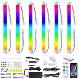 LABOREDUCER RGB Under Cabinet Lights,6 Pack Plug in or Hardwired Linkable RGB LED Closet Light with Remote and APP Control,24V Under Cabinet Lighting for Kitchen Closet Counter 18W(RGB+Cool White