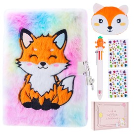 PJDRLLC Fox Diary with Lock, Gift for 8 9 10 Year Old Girl, Secret Diary Journal Notebook with Coin Purse, Multicolored Pen, Stickers, Practical Gift for Birthday Christmas