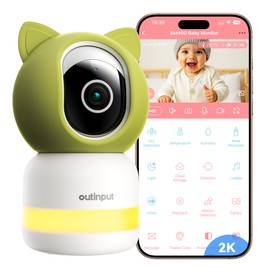 2K/4MP WiFi Smart Baby Monitor with App, PTZ Indoor Surveillance Camera for Pets, Car Tracking, Feeding Reminder, Shoot Detection, 2-Way Audio, IR Night Vision, Night Light, Micro SD & Cloud Storage