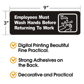 Faittoo Employees Must Wash Hands Before Returning to Work Sign, (8 Pack) 9 x 3 Inch Acrylic Plastic Sign with Symbols, Self-adhesive, for Restaurant, Hotel, Motel, Rest Stops, Public Restrooms