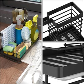 Sponge Holder for Kitchen Sink, Sink Caddy with High Brush Holder, Kitchen Sink Organizer Countertop Rustproof, Soap Dispenser Kitchen Organizers and Storage Essentials