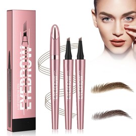 Tkekruh 2 x Coffee Waterproof Eyebrow Pen, 3D Eyebrow Pencil with 4 Fork Tips, Quick Drying and Durable, Effortlessly Creates Natural-Looking Brows (Light Coffee + Darker)