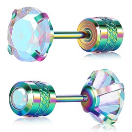 VOLUKA Titanium Colorful Cubic Zirconia Earrings Hypoallergenic for Sensitive Ears, Stainless Steel, Cubic Zirconia