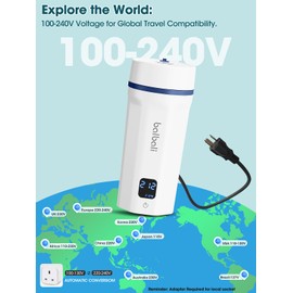 balbali 18.6oz Portable Kettle for Travel 100-250V Dual Voltage for International/Global/Europe - 6 Preset Travel Electric Kettle Hot Water Boiler/Heater/Warmer/Tea Maker - White